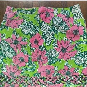 H&M Pink Floral Mini Skirt with Green Background